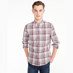 J. Crew Stretch Secret Wash Shirt in heather poplin grey and red plaid Size M